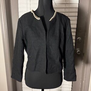 Karl Lagerfeld Paris Open Front Blazer Black Tweed 3/4 Sleeve